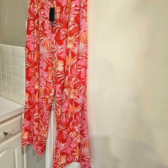 NWT Marc New York Linen Pull on Pant Elastic Waist Wide Leg Red Palm. Large - Picture 7 of 14